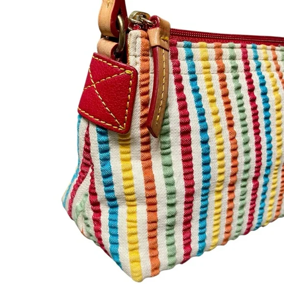 Dooney & Bourke Seersucker Multicolor Stripe Shoulder Bag w/ Bold Pink Interior - Picture 4 of 10